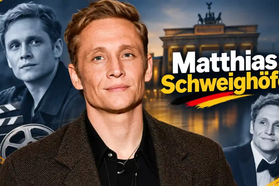 Matthias Schweighöfer Porträt mit Berliner Brandenburger Tor im Hintergrund
